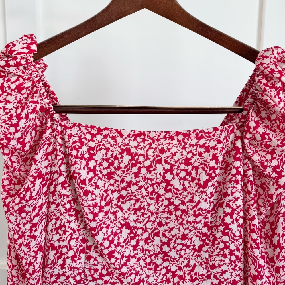 Leith Puff Sleeve Long Sleeve Red Floral Minidress Size Medium - Picture 3 of 9
